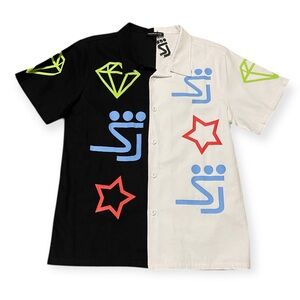 NWT Men's Shane Justin 'Star Trek' Two Tone Neon Button Up Short Sleeve Shirt